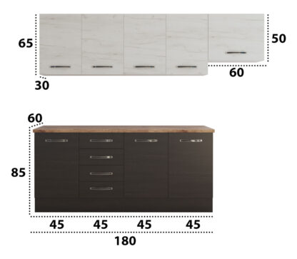 Bucatarie Alfa cu blat termic fara vitrina, 240x210x60 cm, wenge/alb murdar - imagine 4