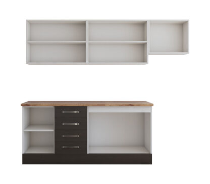 Bucatarie Alfa cu blat termic fara vitrina, 240x210x60 cm, wenge/alb murdar - imagine 5