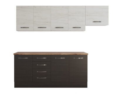 Bucatarie Alfa cu blat termic fara vitrina, 240x210x60 cm, wenge/alb murdar - imagine 6