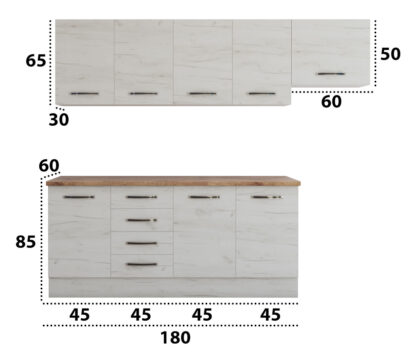 Bucatarie Alfa cu blat termic fara vitrina, 240x210x60 cm, alb murdar - imagine 4