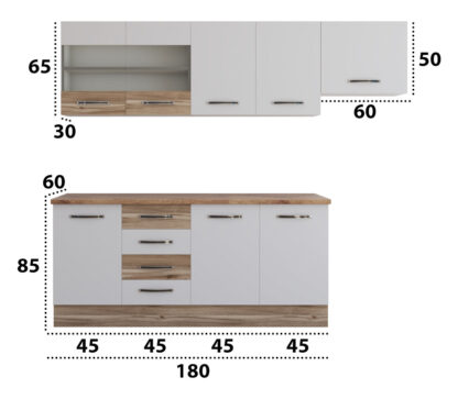 Bucatarie Alfa cu blat termic si vitrina, 240x210x60 cm, alb/lyon - imagine 4