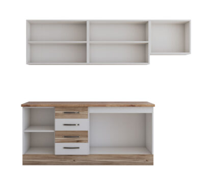 Bucatarie Alfa cu blat termic si vitrina, 240x210x60 cm, alb/lyon - imagine 5