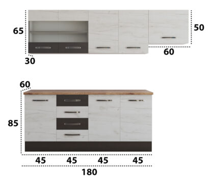 Bucatarie Alfa cu blat termic si vitrina, 240x210x60 cm, alb murdar/wenge - imagine 5