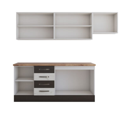 Bucatarie Alfa cu blat termic si vitrina, 240x210x60 cm, alb murdar/wenge - imagine 4