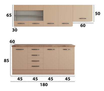 Bucatarie Alfa cu blat termic si vitrina, 240x210x60 cm, cappuccino - imagine 4