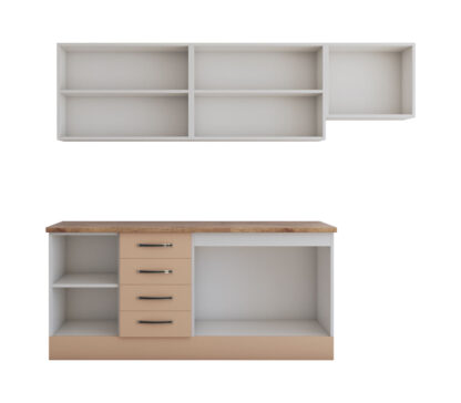 Bucatarie Alfa cu blat termic si vitrina, 240x210x60 cm, cappuccino/alb murdar - imagine 5