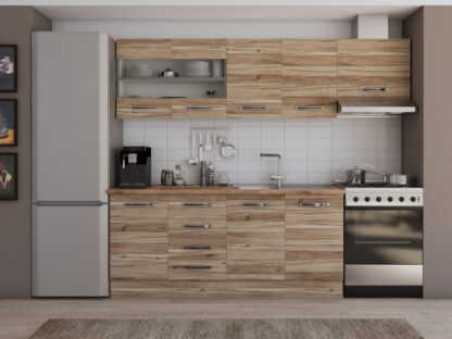 Bucatarie Alfa cu blat termic si vitrina, 240x210x60 cm, lyon