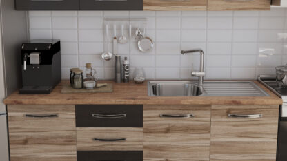 Bucatarie Alfa cu blat termic si vitrina, 240x210x60 cm, lyon/wenge - imagine 2