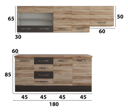 Bucatarie Alfa cu blat termic si vitrina, 240x210x60 cm, lyon/wenge - imagine 4