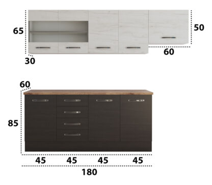 Bucatarie Alfa cu blat termic si vitrina, 240x210x60 cm, wenge/alb murdar - imagine 4