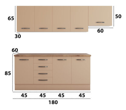Bucatarie Alfa cu blat termic fara vitrina, 240x210x60 cm, cappuccino - imagine 4