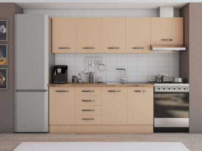 Bucatarie Alfa cu blat termic fara vitrina, 240x210x60 cm, cappuccino