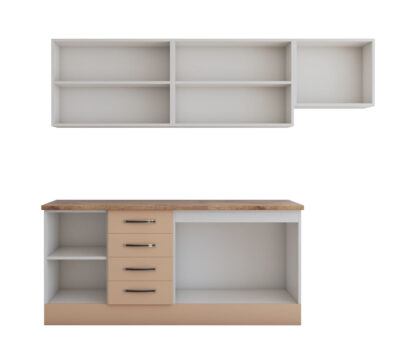 Bucatarie Alfa cu blat termic fara vitrina, 240x210x60 cm, cappuccino - imagine 5