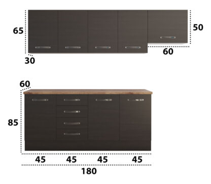 Bucatarie Alfa cu blat termic fara vitrina, 240x210x60 cm, wenge - imagine 4