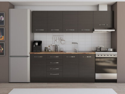 Bucatarie Alfa cu blat termic fara vitrina, 240x210x60 cm, wenge