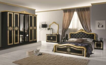 Dormitor Luisa Negru, Pat 180x200 cm, Dulap 261 cm, Comoda, Noptiera
