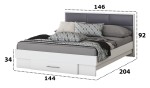 Pat Solano Alb cu saltea, tablie tapitata gri, 140×200 cm - imagine 5