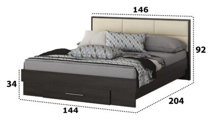 Pat Solano Wenge cu saltea, tablie tapitata crem, 140×200 cm - imagine 5