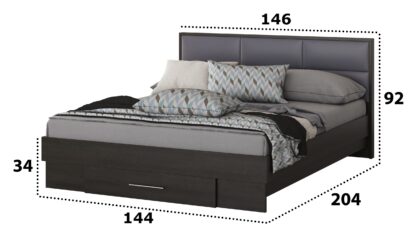 Pat Solano Wenge cu saltea, tablie tapitata gri, 140×200 cm - imagine 5