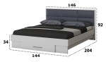 Pat Solano Alb cu noptiere si saltea, tablie tapitata gri, 140×200 cm - imagine 7