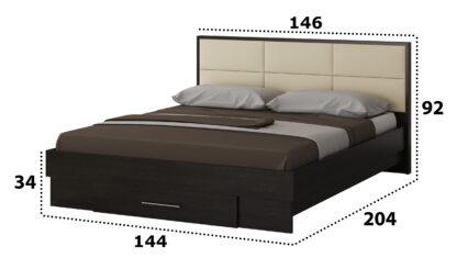 Pat Solano Wenge cu noptiere, tablie tapitata crem, 140x200 cm - imagine 4