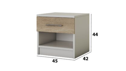 Dimensiuni noptiera Beta, culoare alb+sonoma, fundal alb