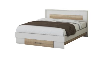 Pat Beta cu saltea, noptiere si comoda, 140×200 cm, alb/sonoma - imagine 3