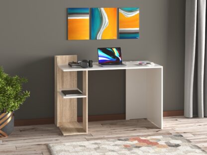 Birou Coral, alb / sonoma, PAL, 122x56x75 cm