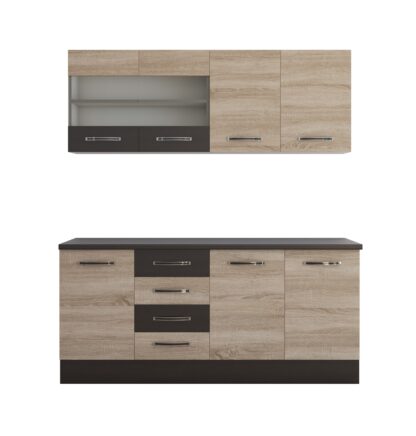 Bucatarie Alfa cu vitrina 180 cm, sonoma / wenge, blat termic wenge - imagine 5