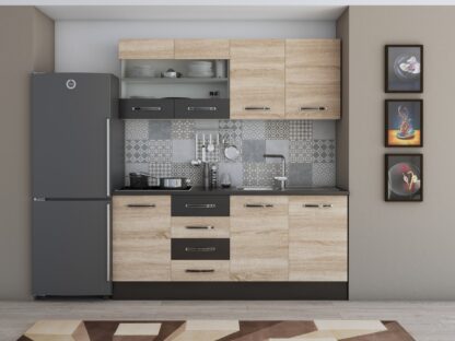 Bucatarie Alfa cu vitrina 180 cm, sonoma / wenge, blat termic wenge - imagine 2