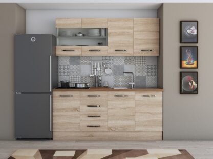 Bucatarie Alfa cu vitrina 180 cm, sonoma, blat termic nuc - imagine 2