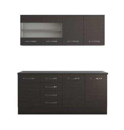 Bucatarie Alfa cu vitrina 180 cm, wenge, blat termic wenge - imagine 4