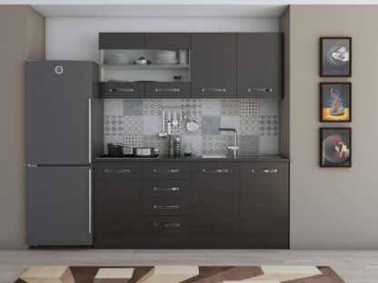 Bucatarie Alfa cu vitrina 180 cm, wenge, blat termic wenge - imagine 5