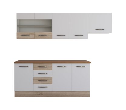 Bucatarie Alfa cu vitrina si blat termic nuc, alb / sonoma, 240x210x60 cm - imagine 5