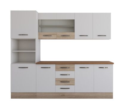 Bucatarie Alfa 240 cm, alb/sonoma, blat termic nuc, corp inalt cuptor - imagine 4