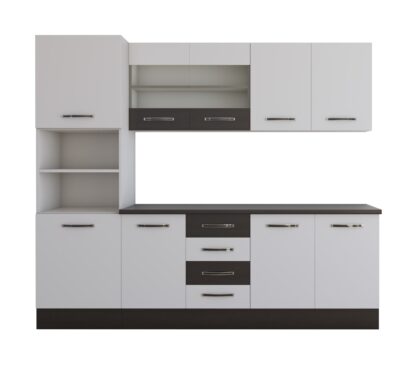 Bucatarie Alfa 240 cm, alb/wenge, blat termic wenge, corp inalt cuptor - imagine 4