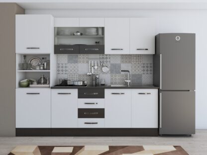 Bucatarie Alfa 240 cm, alb/wenge, blat termic wenge, corp inalt cuptor - imagine 3