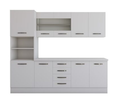 Bucatarie Alfa 240 cm, alb, blat termic alb, corp inalt cuptor - imagine 4