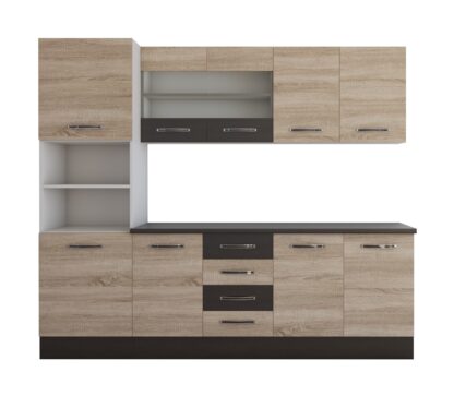 Bucatarie Alfa 240 cm, sonoma/wenge, blat termic wenge, corp inalt cuptor - imagine 4