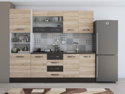 Bucatarie Alfa 240 cm, sonoma/wenge, blat termic wenge, corp inalt cuptor - imagine 3