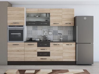 Bucatarie Alfa 240 cm, sonoma/wenge, blat termic wenge, corp inalt cuptor - imagine 2