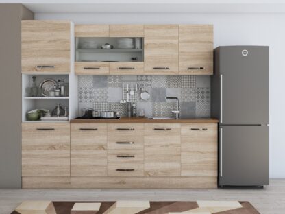 Bucatarie Alfa 240 cm, sonoma, blat termic nuc, corp inalt cuptor - imagine 3