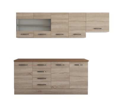 Bucatarie Alfa cu vitrina si blat termic nuc, sonoma, 240x210x60 cm - imagine 5