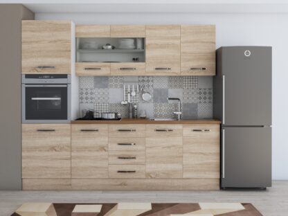 Bucatarie Alfa 240 cm, sonoma, blat termic nuc, corp inalt cuptor - imagine 2