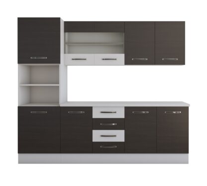 Bucatarie Alfa 240 cm, wenge/alb, blat termic alb, corp inalt cuptor - imagine 4