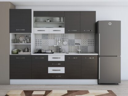 Bucatarie Alfa 240 cm, wenge/alb, blat termic alb, corp inalt cuptor - imagine 3