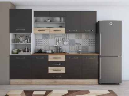 Bucatarie Alfa 240 cm, wenge/sonoma, blat termic nuc, corp inalt cuptor - imagine 3
