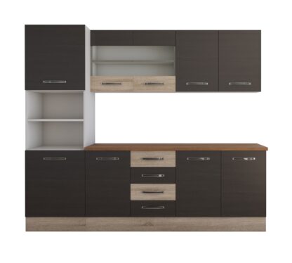 Bucatarie Alfa 240 cm, wenge/sonoma, blat termic nuc, corp inalt cuptor - imagine 4