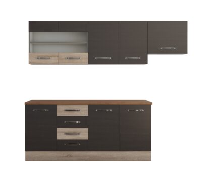 Bucatarie Alfa cu vitrina si blat termic nuc, wenge / sonoma, 240x210x60 cm - imagine 5