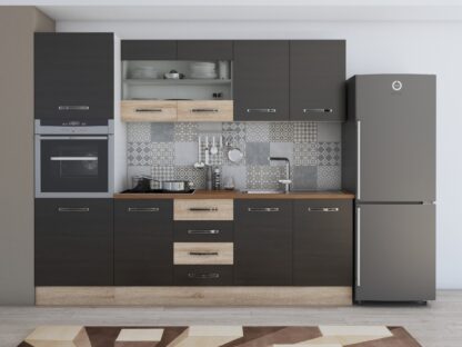 Bucatarie Alfa 240 cm, wenge/sonoma, blat termic nuc, corp inalt cuptor - imagine 2